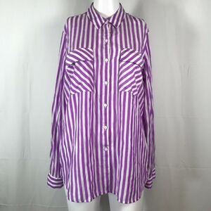 Express Purple and White Striped Button Down Shirt